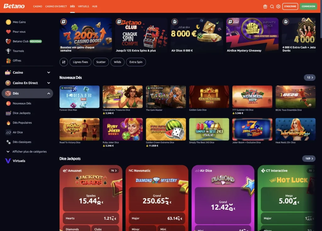 betano jeux de dés en ligne